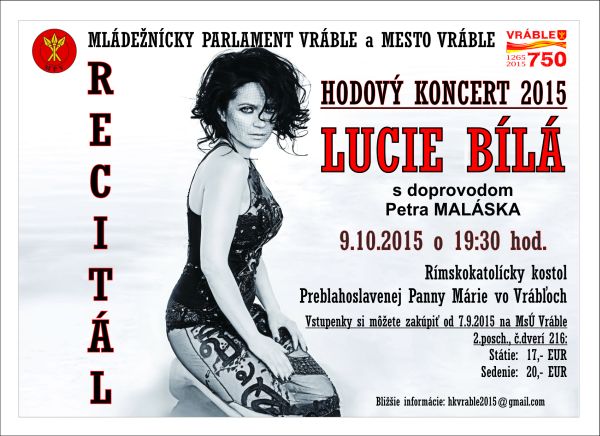 Vo Vrábloch sa bude konať Hodový koncert 2015 - Recitál Lucie Bílej